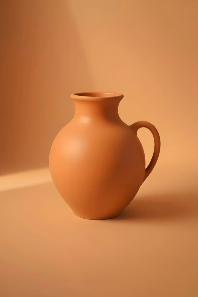 A brown vase sitting on top of a table